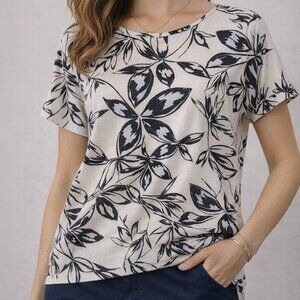 J. Crew Leaf Print Linen Cotton Top Weathered Charcoal XL